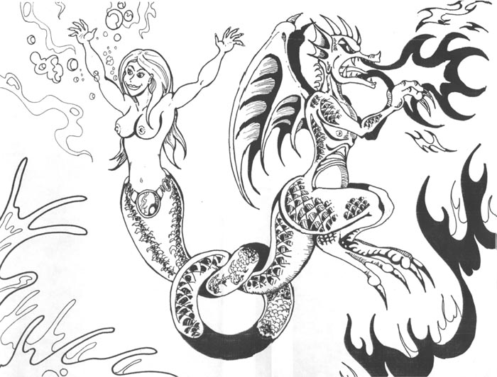  a tattoo of this drawing,she had an image of the mermaid & the dragon in 